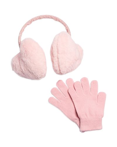 Capelli Capelli Girls' Two Piece Faux Fur Heart Earmuffs & Magic Gloves Set