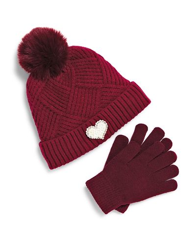 Capelli Capelli Girls' Two Piece Faux Fur Pom Hat & Magic Gloves Set