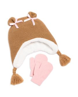 Capelli Capelli Girls' Two Piece Pretty Bear Ear Flap Hat & Mittens Set