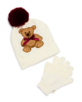 Capelli Capelli Girls' Two Piece Teddy Bear Jacquard Hat & Magic Gloves Set