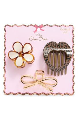 Capelli New York Capelli New York Kids' Set of 3 Leopard, Flower & Bow Claw Clip Set