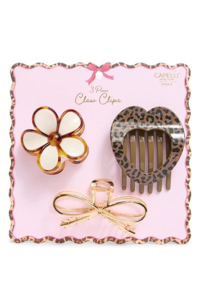Capelli New York Capelli New York Kids' Set of 3 Leopard, Flower & Bow Claw Clip Set