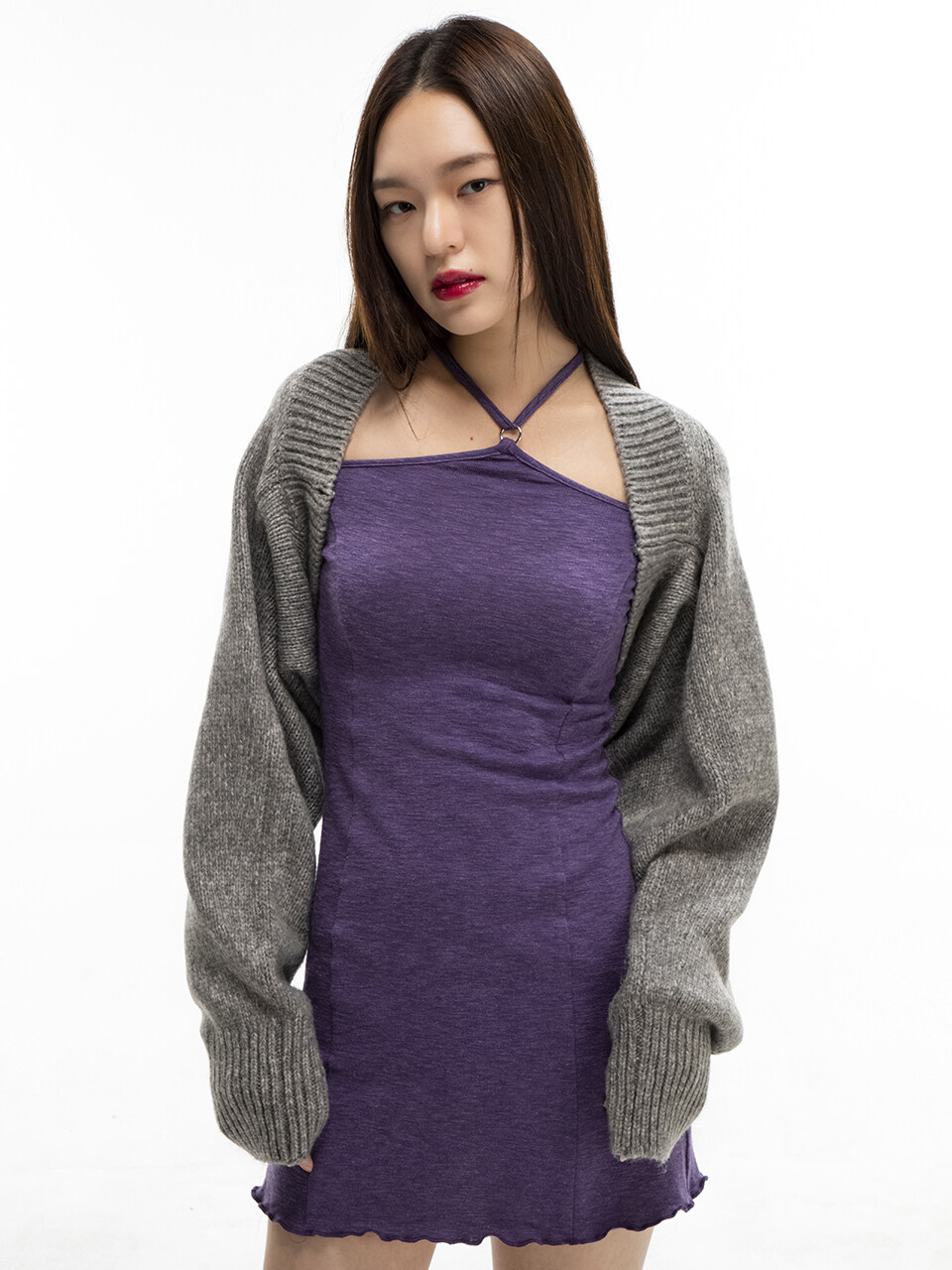capricieux Loose Fit Knit Bolero Cardigan_ Grey