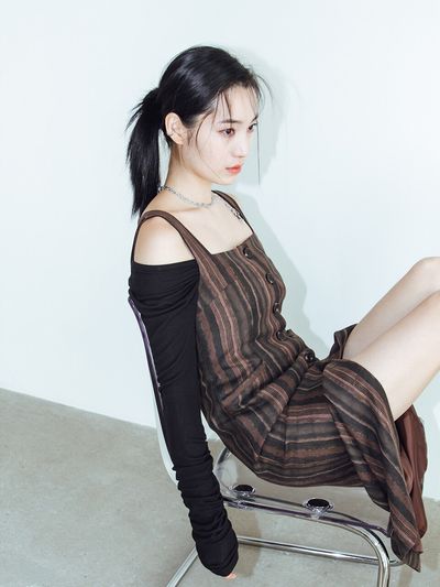 capricieux Square Neck Long Dress (Brown)