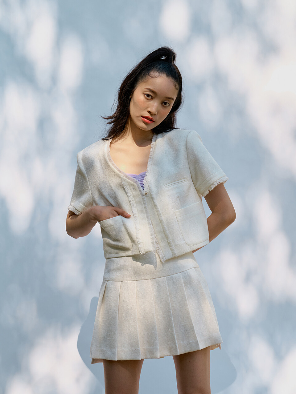 capricieux Tweed Cropped Jacket (White)
