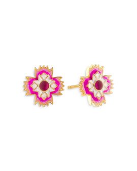 Capucine De Wulf Capucine De Wulf Dianthus Enamel and Pink Jade Stud Earrings