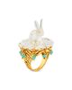 Capucine De Wulf Capucine De Wulf Villandry Mixed Stone Bunny On Flower Ring in 18K Gold Plated - 1