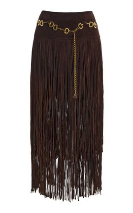 Cara Cara Cara Cara Fringe Lamb Suede Midi Skirt