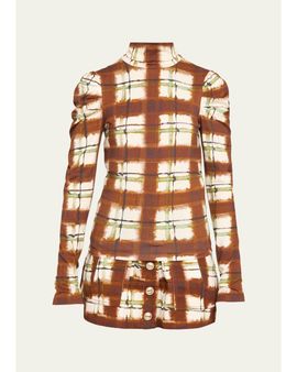 Cara Cara Chira Blurred Plaid Turtleneck Top