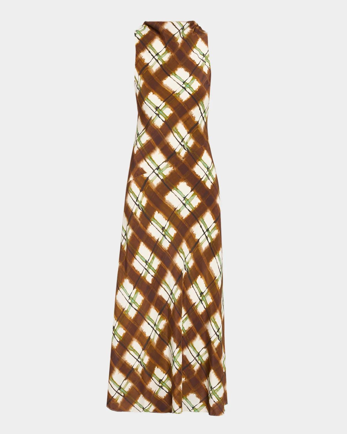 Cara Cara Crystal Plaid Silk Midi Dress