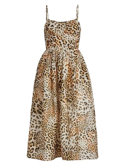 Cara Cara - Women's Alba Cheetah-Print Linen Midi-Dress