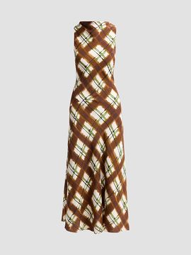 Cara Cara Women's Crystal Plaid Silk Midi Dress