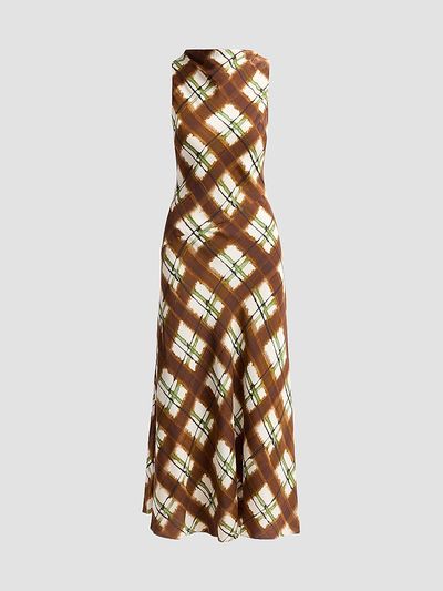 Cara Cara Women's Crystal Plaid Silk Midi Dress