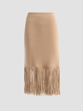 Cara Cara Women's Delphi Knit Fringe Merino Wool Midi Skirt