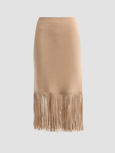 Cara Cara Women's Delphi Knit Fringe Merino Wool Midi Skirt