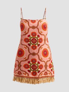 Cara Cara Women's Valencia Fringed Floral Linen Mini Dress
