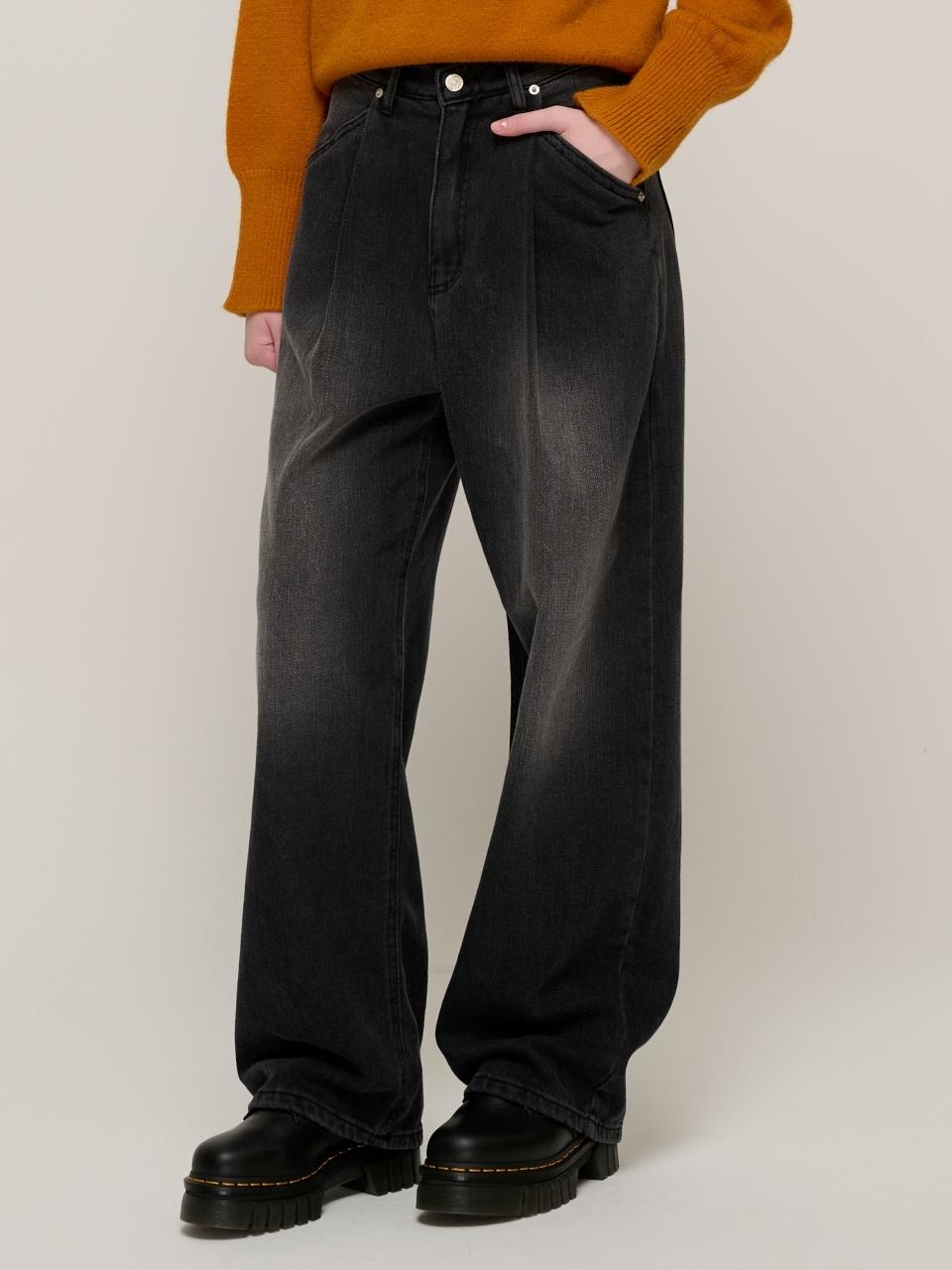 CARGOBROS Balloon Wide washed denim pants (black)