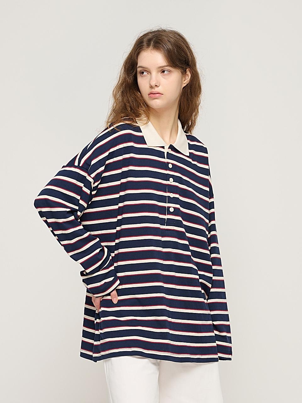 CARGOBROS Bold Stripe Collar T-Shirt (Navy)