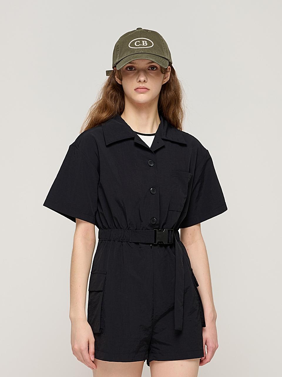CARGOBROS Buckle cargo shorts jump suit (black)