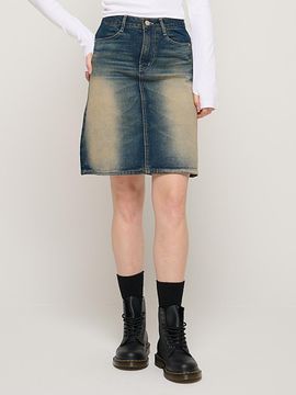 CARGOBROS Front washed wide denim skirt (blue)
