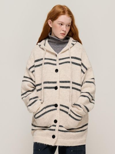 CARGOBROS Heavy Oversized Hooded Knit Cardigan (beige)