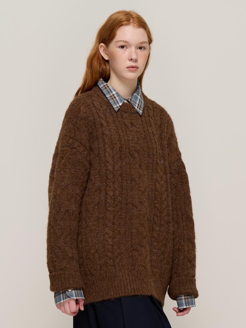 CARGOBROS Loose Fit Cable Round Knit (Brown)