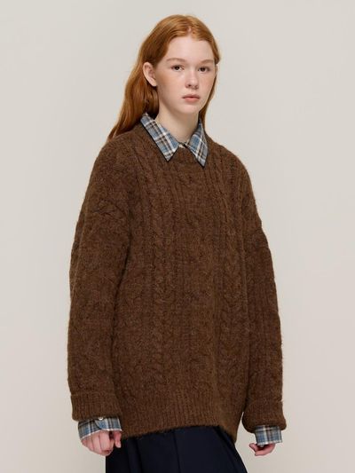 CARGOBROS Loose Fit Cable Round Knit (Brown)