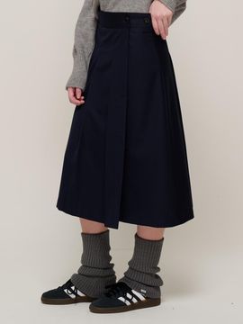 CARGOBROS Preppy Pleats Wrap Midi Skirt (Navy)