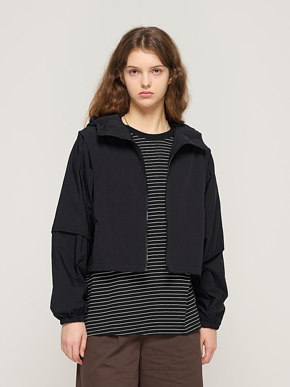 CARGOBROS Short Hooded Windbreaker Jacket (Black)
