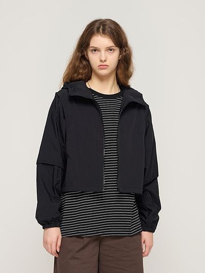 CARGOBROS Short Hooded Windbreaker Jacket (Black)
