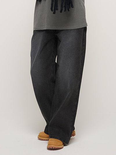 CARGOBROS Stripe Wide Denim Pants (Black)