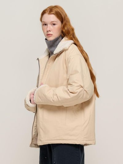 CARGOBROS Teddy Fur Collar Cotton Padded Jumper (beige)