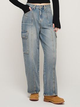 CARGOBROS Work washed denim cargo pants (medium blue)