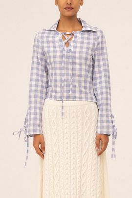 Carmen Says Carmen Says Commute Plaid Blue Shirt Top in Sky, Women's at Urban Outfitters