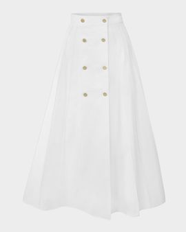 Carolina Herrera A-Line Sailor-Button Midi Skirt
