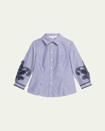 Carolina Herrera Ana Embroidered Striped Poplin Button-Down Shirt