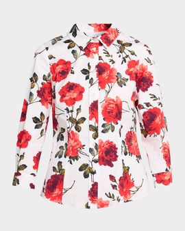 Carolina Herrera Ana Floral Cotton 3/4-Sleeve Button-Down Shirt