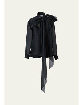Carolina Herrera Bow Button-Front Silk Shirt