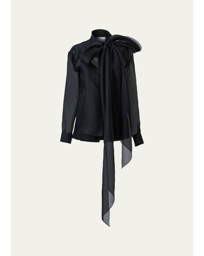 Carolina Herrera Bow Button-Front Silk Shirt