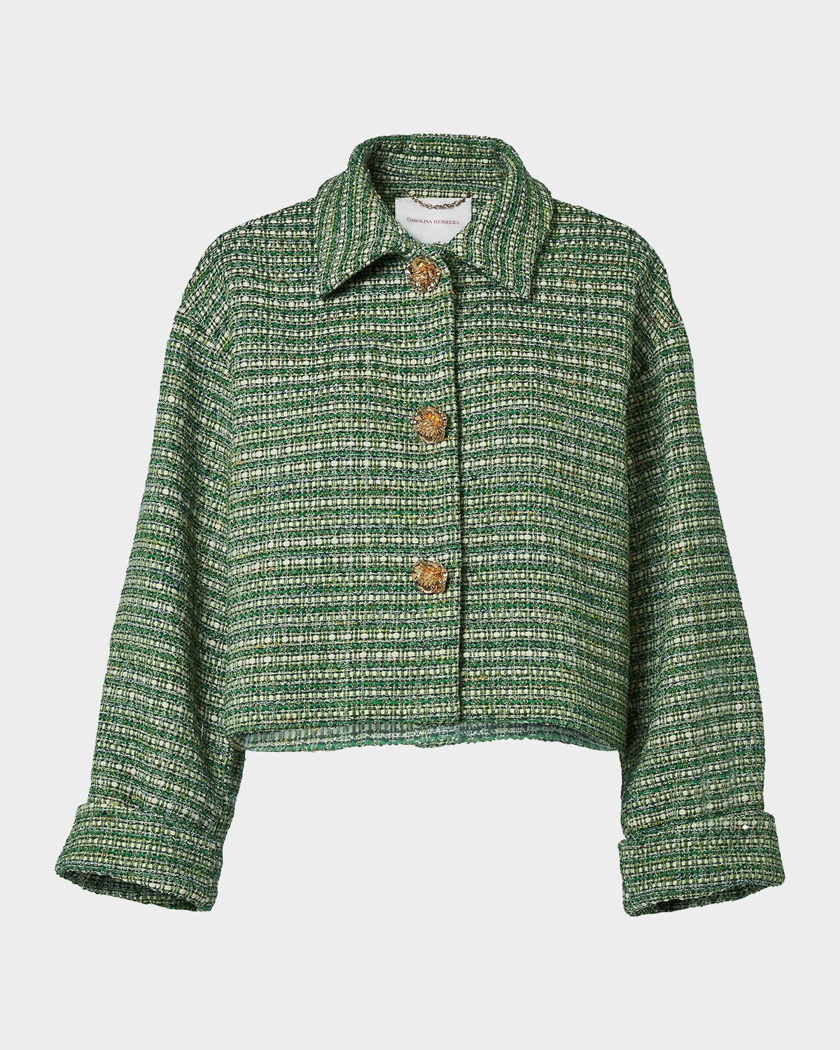 Carolina Herrera Boxy Cotton-Blend Crop Jacket