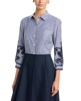 Carolina Herrera Carolina Herrera Ana Embroidered Sleeve Cotton Shirt