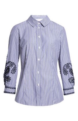 Carolina Herrera Carolina Herrera Ana Embroidered Stripe Cotton Button-Up Shirt