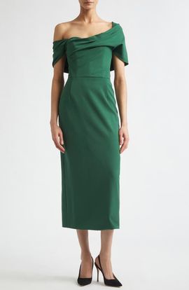 Carolina Herrera Carolina Herrera Asymmetric Draped Stretch Wool Column Dress
