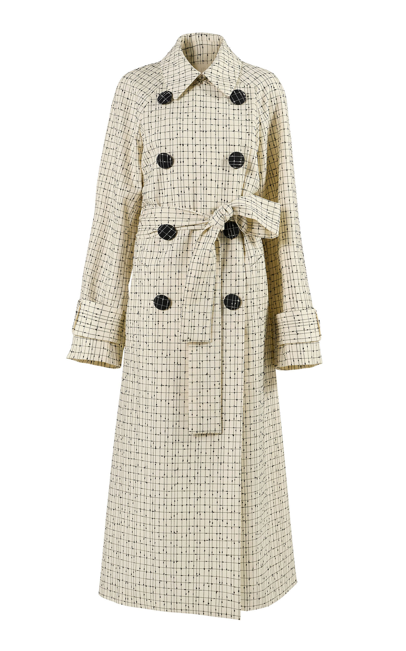 Carolina Herrera Carolina Herrera Belted Slub Yarn Check Tailoring Trench Coat