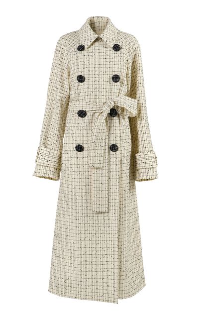 Carolina Herrera Carolina Herrera Belted Slub Yarn Check Tailoring Trench Coat
