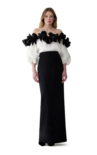 Carolina Herrera Carolina Herrera BowDetailed Textured Gazar Top