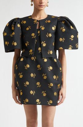 Carolina Herrera Carolina Herrera Carnation Jacquard Bell Sleeve Crop Jacket