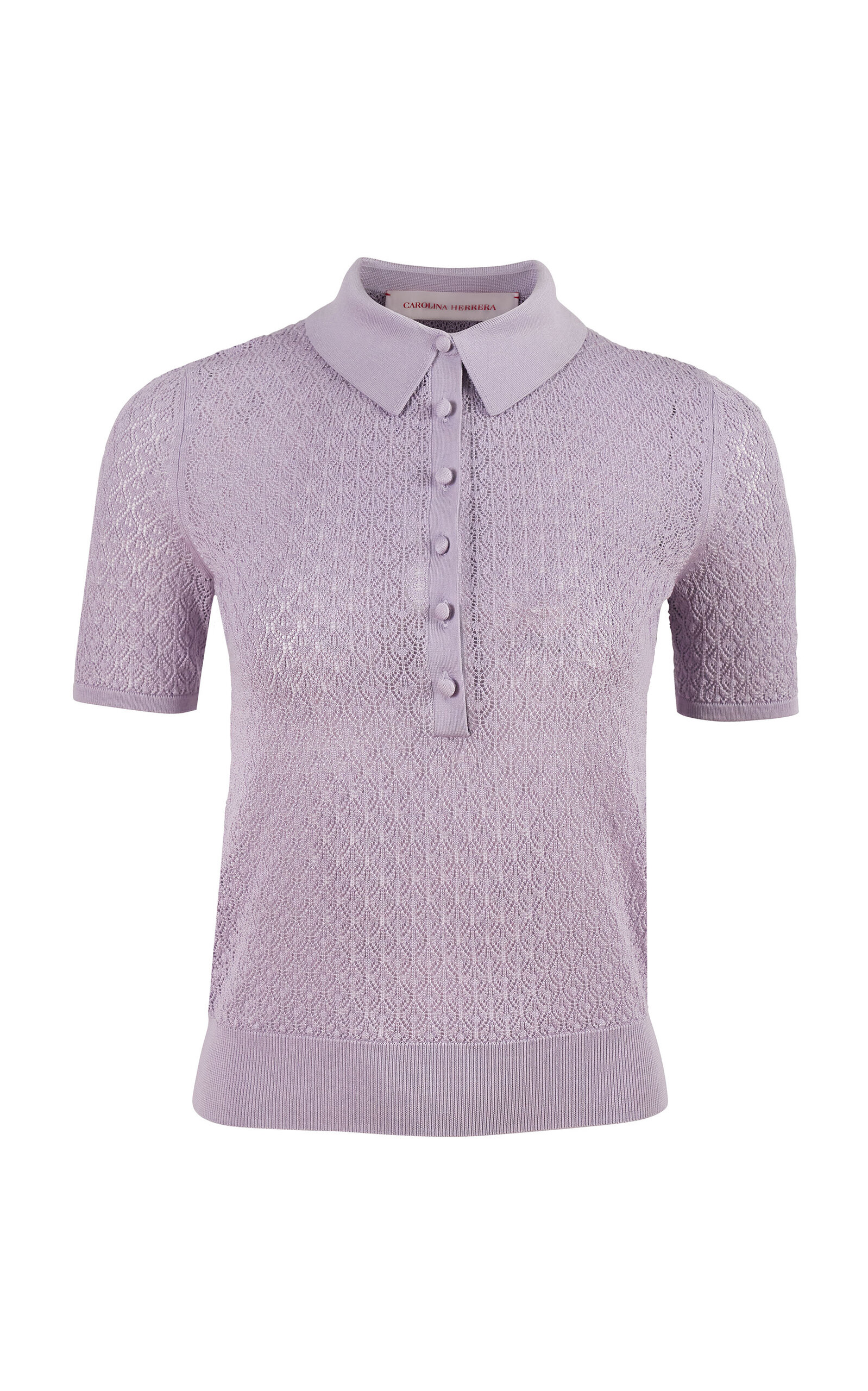 Carolina Herrera Carolina Herrera Collared Pointelle Stitch Knit Polo