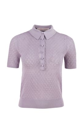 Carolina Herrera Carolina Herrera Collared Pointelle Stitch Knit Polo