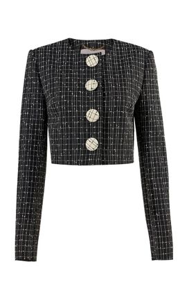 Carolina Herrera Carolina Herrera Cropped Slub Yarn Check Tailoring Jacket